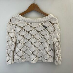 Moda International Off-the-Shoulder 100% Cotton Crochet Spring Cutout Sweater M